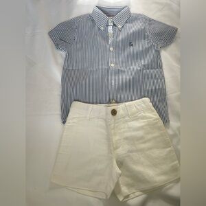 Blue & White Striped Button-Down Set with Cream Shorts - Kids - 2T/3T